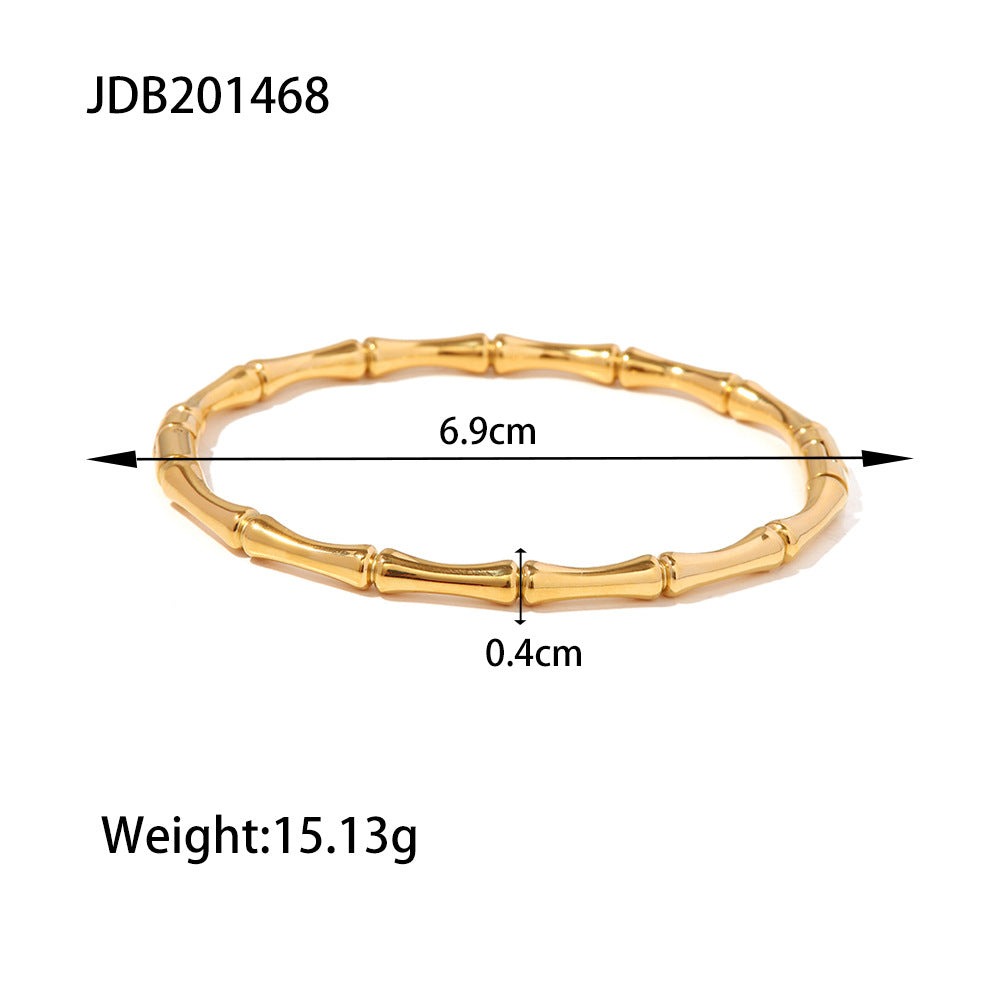 Fashionable 18K Gold Plated Stainless Steel Bamboo Geometric Bangle for Women