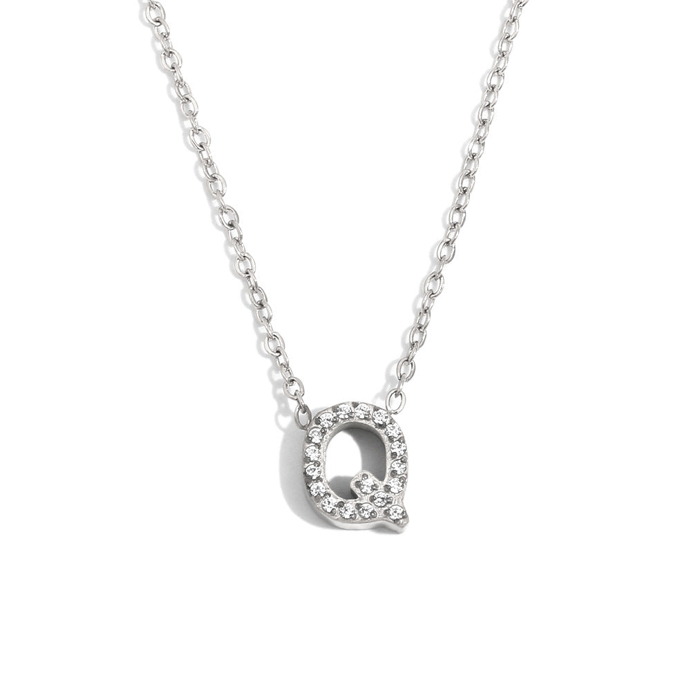 Minimalist Fashion Letter Pendant Necklace for Women Stainless Steel with 18K Gold Plating and Rhinestone Inlay