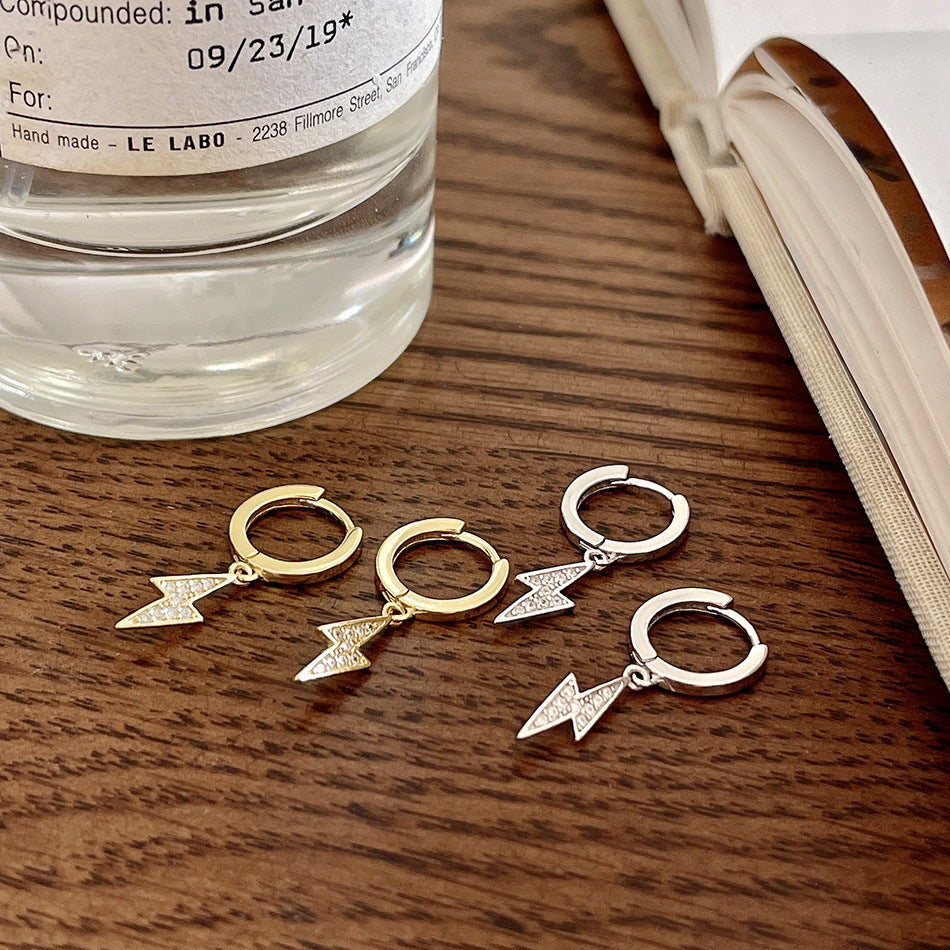 Pendientes de plata de ley 925 con forma de rayo e incrustaciones de diamantes de imitación para mujer