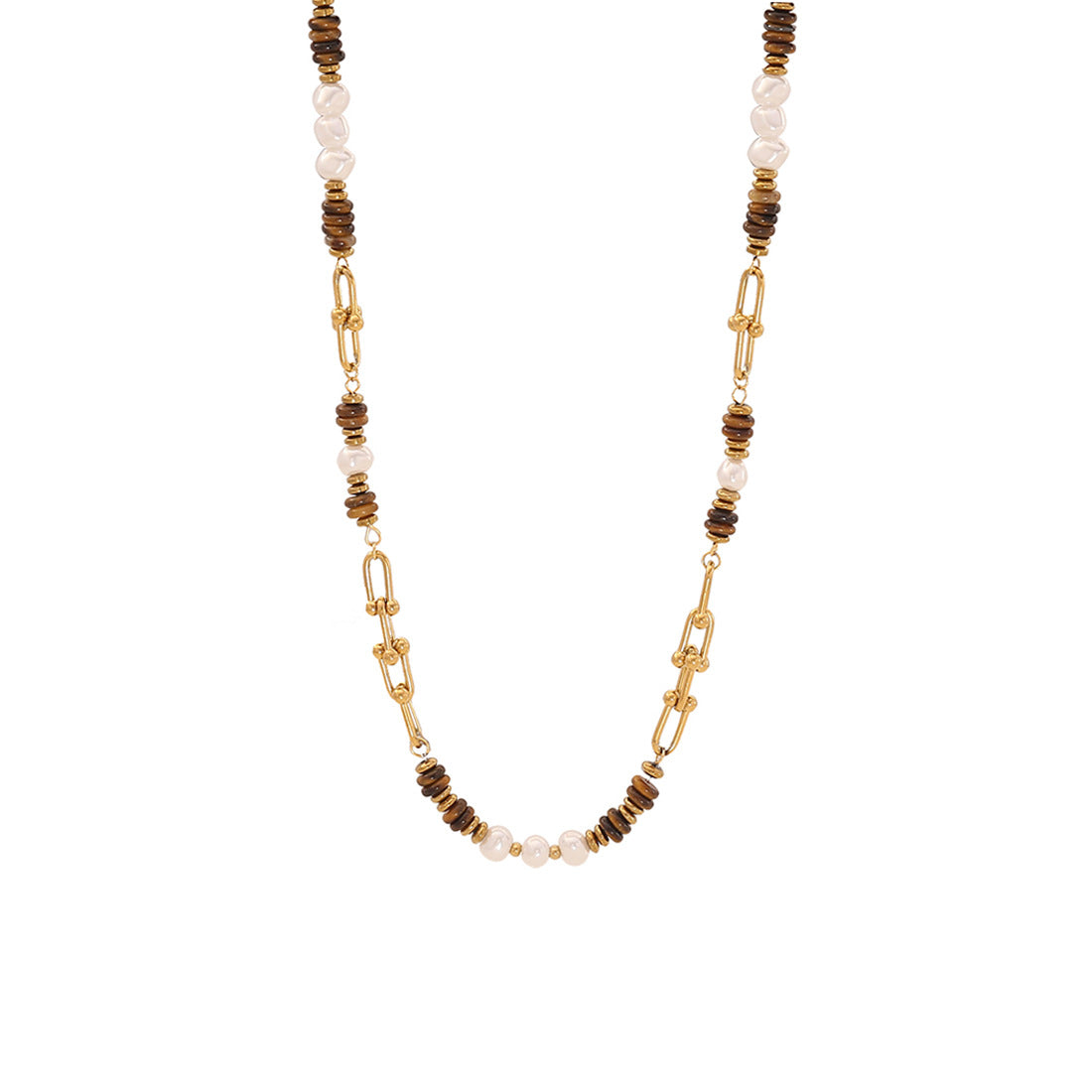 Rustic Vintage Style Heart-Shaped Stainless Steel Beaded Necklace with Double Layer Chain