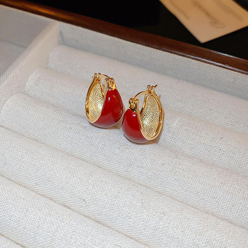 Elegant Geometric Earrings for Women with Enamel Finish in Copper and Stainless Steel Studs