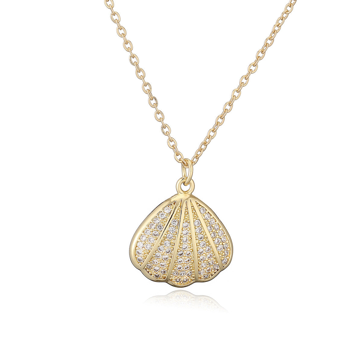 Minimalist Starfish and Seashell Pendant Necklace for Women in Copper with 18K Gold Plating and Zircon Inlay