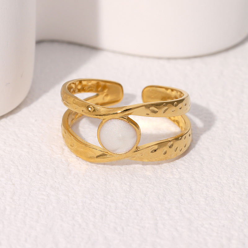 Anello da donna in acciaio inossidabile placcato oro, stile geometrico minimalista e aperto