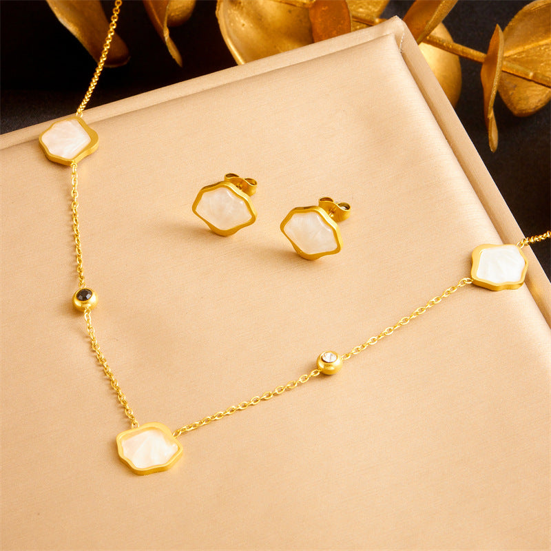 Elegant Business Stainless Steel Plated Marine Life Shell Jewelry Set for Women
