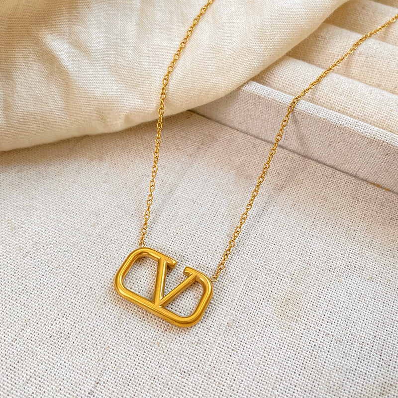 Minimalist V-Shape Letter Titanium Steel Plated Necklace for Unisex