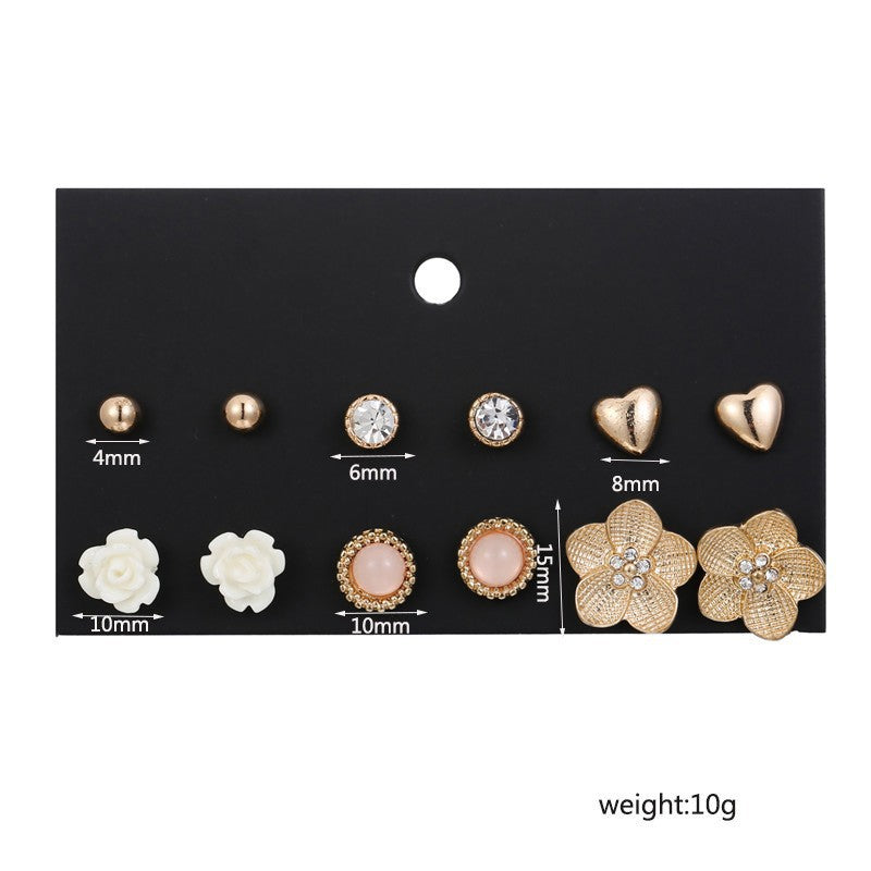Vintage Geometric Leaf Compass Hollow Rectangle Round Stud Earrings Set Alloy Plated Micro-inlay Unisex