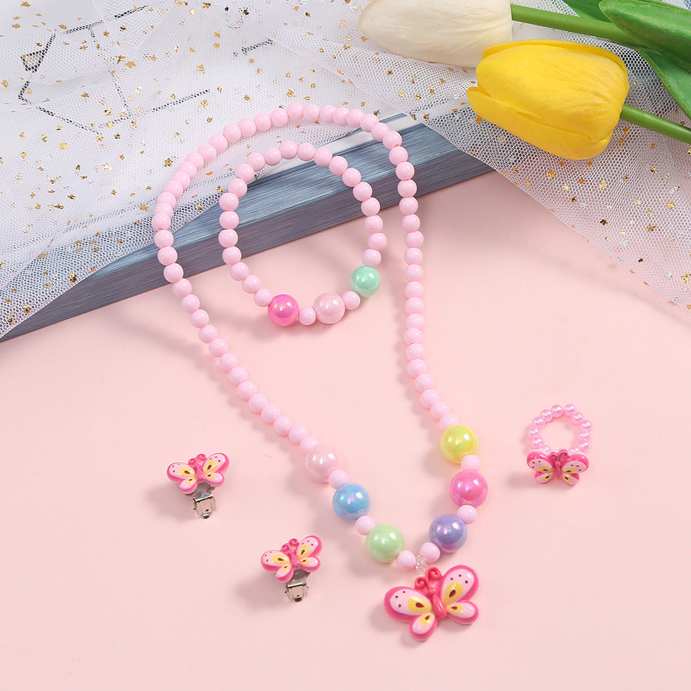Conjunto de collar infantil de resina con unicornio arcoíris, sirena y conejo de dibujos animados, con colores caramelo y cadena de cuentas
