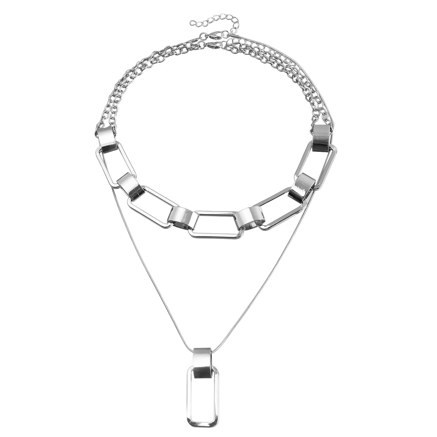 Geometric Hollow-Out Two-Tier Pendant Necklace for Women in Alloy with Plated Finish