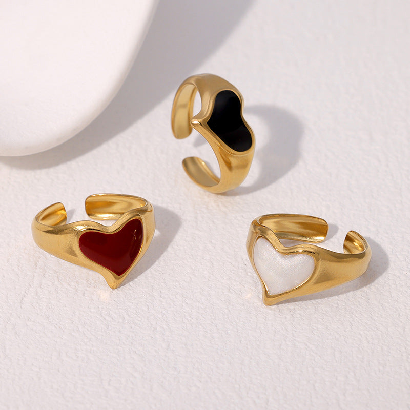 Anello da donna regolabile in acciaio inossidabile placcato oro a forma di cuore minimalista