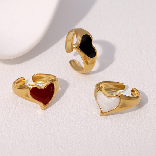 Anillo Ajustable Minimalista con Forma de Corazón Chapado en Oro de Acero Inoxidable para Mujer