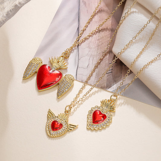 Collana Pendente da Donna Minimalista, Geometrica Irregolare, in Rame, Placcata Oro Vero, con Ciondolo a Cuore in Zircone