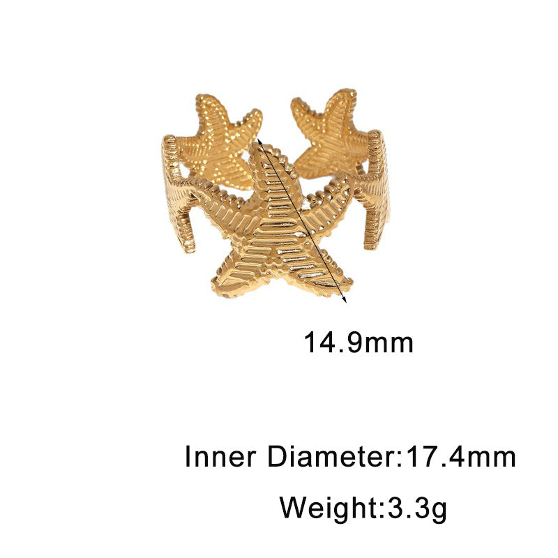 Natural Starfish Stainless Steel Plated Open Ring for Women