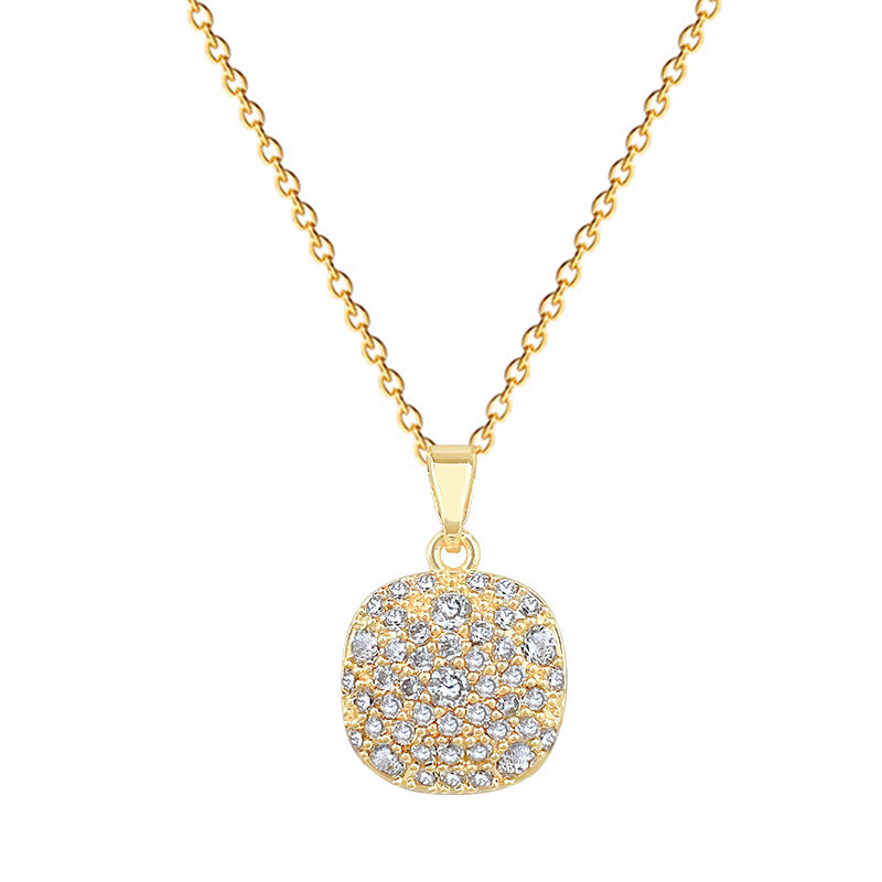 Sweet Minimalist Full Rhinestone Square Moon Titanium Steel Necklace Set for Unisex