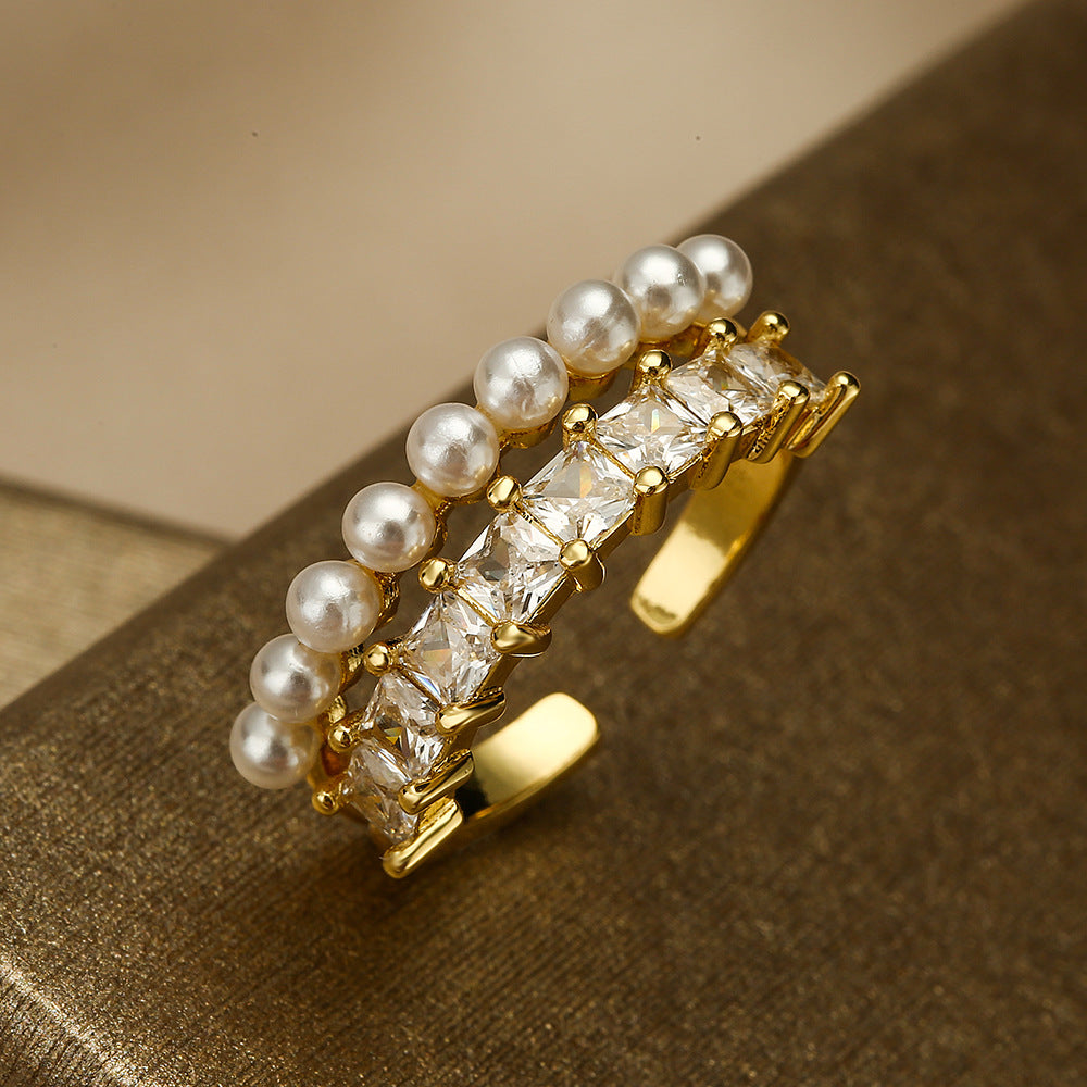 Minimalist Geometric Open Ring for Women Made of Brass with Real Gold Plating and Zircon Inlay