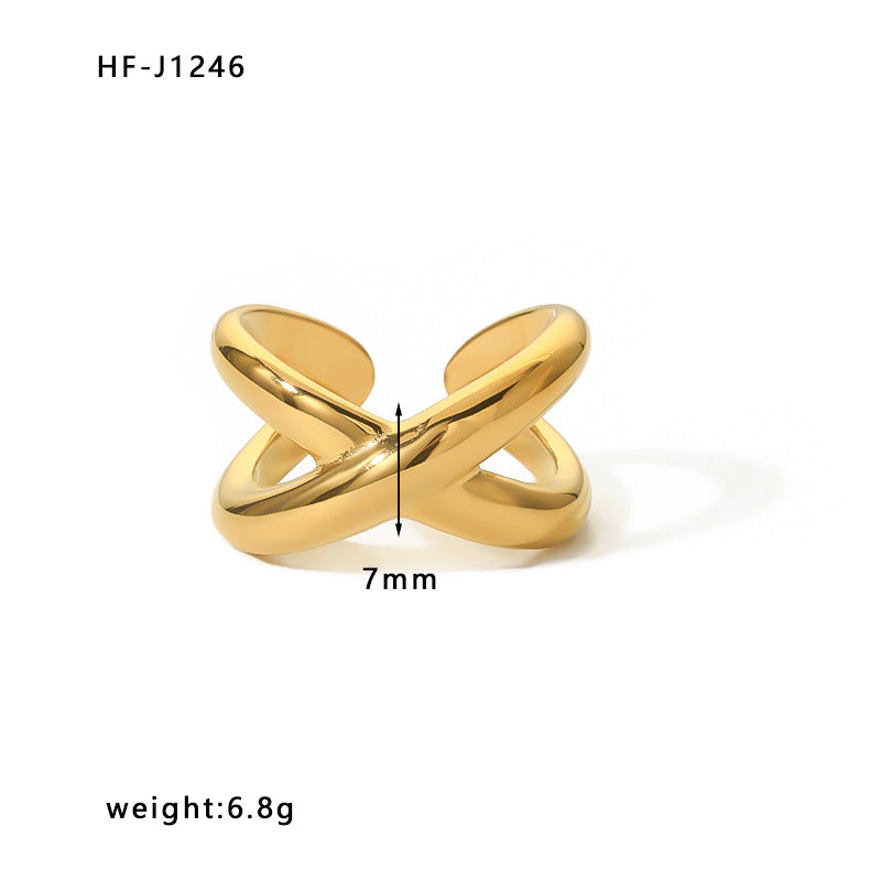 Anello a croce geometrica in acciaio inossidabile placcato oro 18 carati da donna, con fascia aperta regolabile alla moda