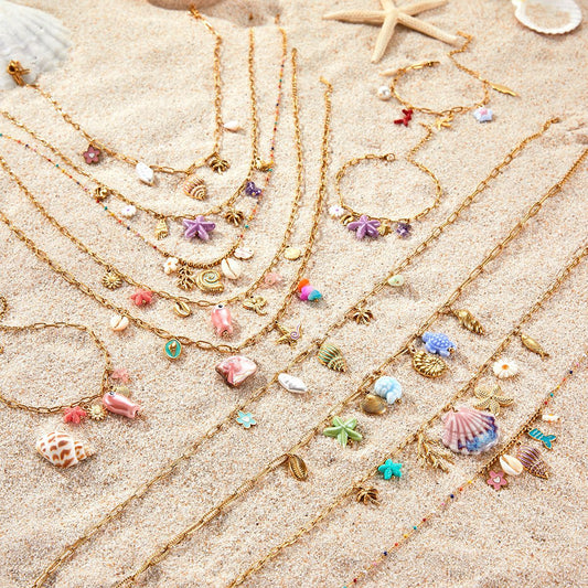 Fashionable Ocean Beach Vacation Style Star-Shaped Geometric Stainless Steel Plated Necklace for Women