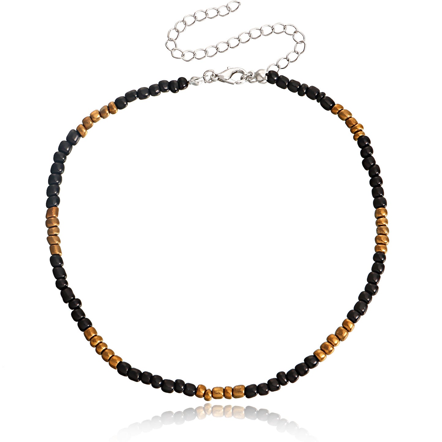 Bohemian Short Choker Necklace with Adjustable Fish Line Chain and Geometric Seed Beads