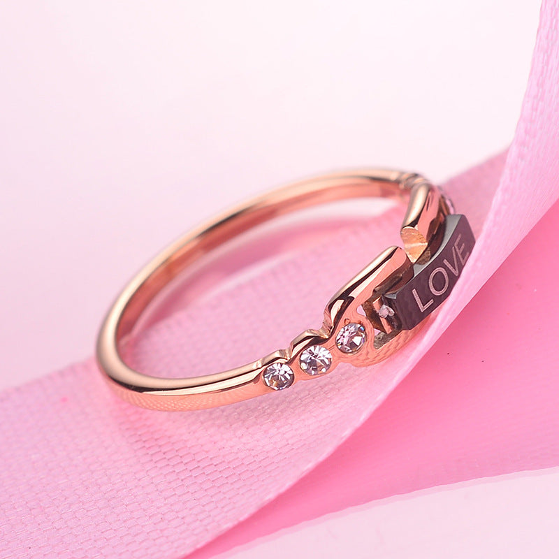 Geometric Titanium Steel Ring for Women with 18K Rose Gold Plating, Hypoallergenic Fashion Jewelry