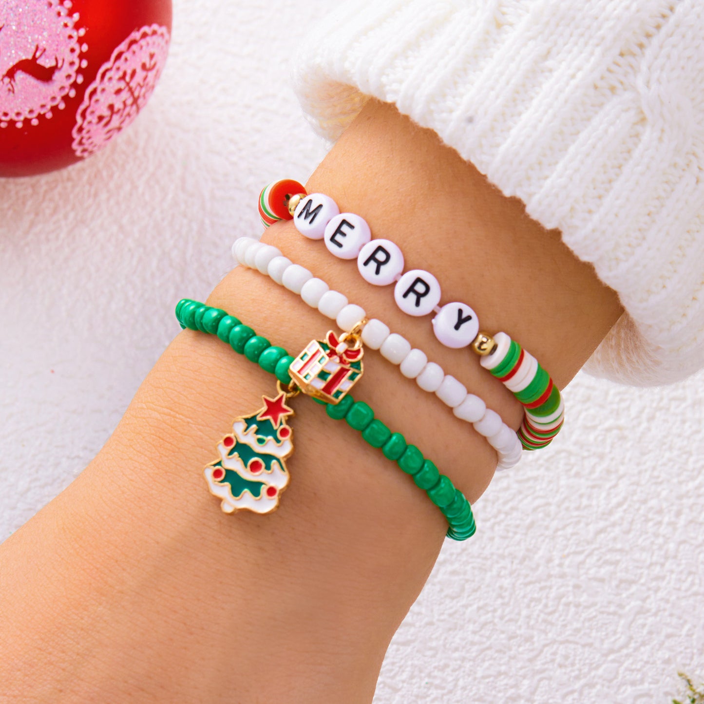 Sweet Christmas-Themed Bracelet Set with Snowman Reindeer Bell and Tree Charms Crystal Handmade Fashion Bracelets for Women