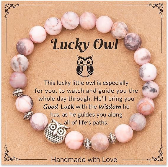 Personalized Animal Owl Agate Beaded Bracelet Unisex Gift