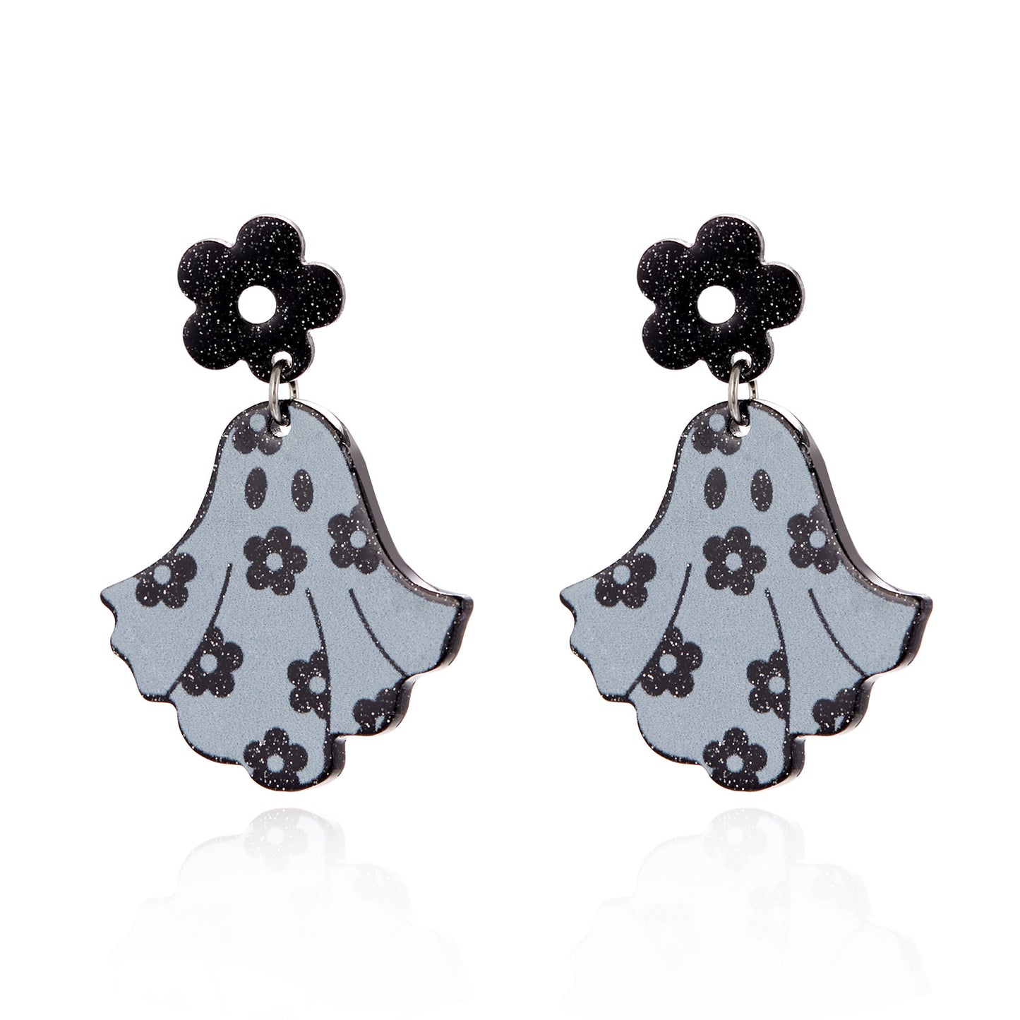 Halloween-Themed Acrylic Earrings with Cartoon Pumpkin and Ghost Design, Electroplated Fashion Jewelry for Women