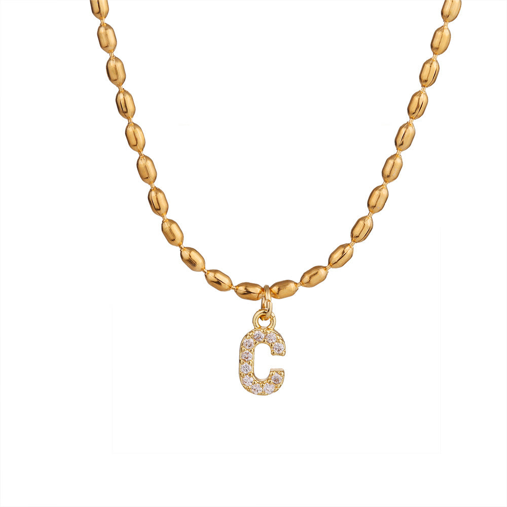 Collana in Acciaio Inossidabile a Forma di Lettera Minimalista con Intarsio di Strass da Donna, Stile Catena Snake, Elegante Gioiello per Clavicola