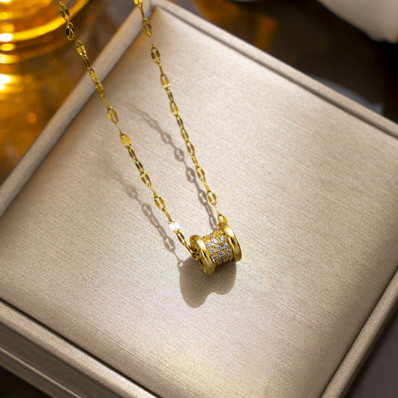 Geometric Titanium Steel Necklace for Women with Gold Plating and Zirconia Accents, Water Wave Chain, Versatile Clavicle Jewelry