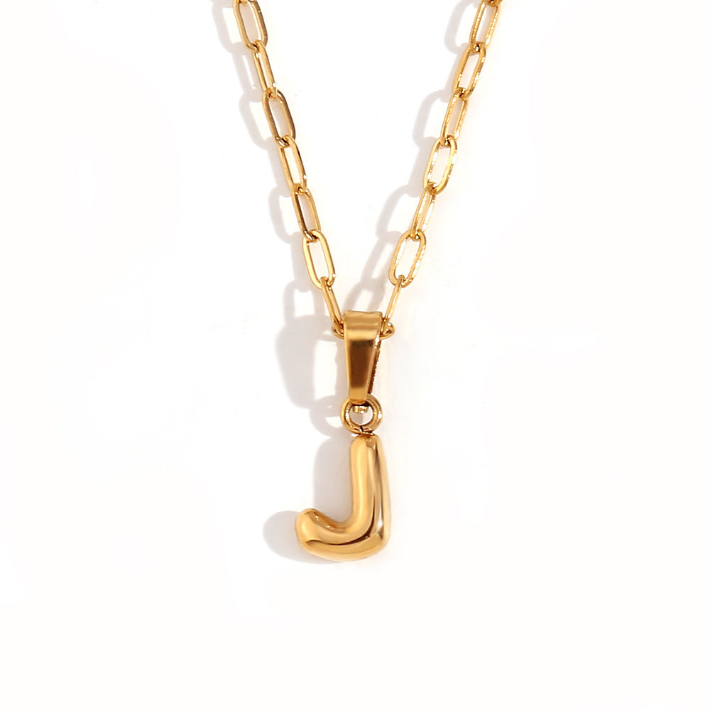 Minimalist Fashion Letter Pendant Necklace in Stainless Steel with 18K Gold Plating, Bubble-Inspired Mini Safety Pin Design for Women