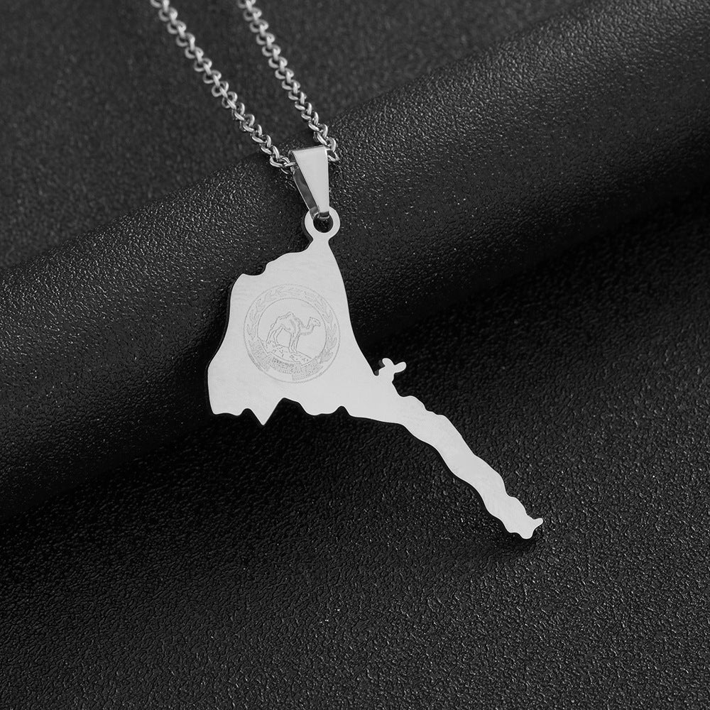 Retro Geometric Pendant Necklace in Stainless Steel with Enamel Finish for Unisex Wear