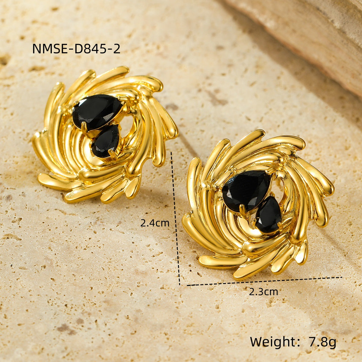 Orecchini a perno a spirale vintage in acciaio inossidabile placcato oro 18K con strass, da donna