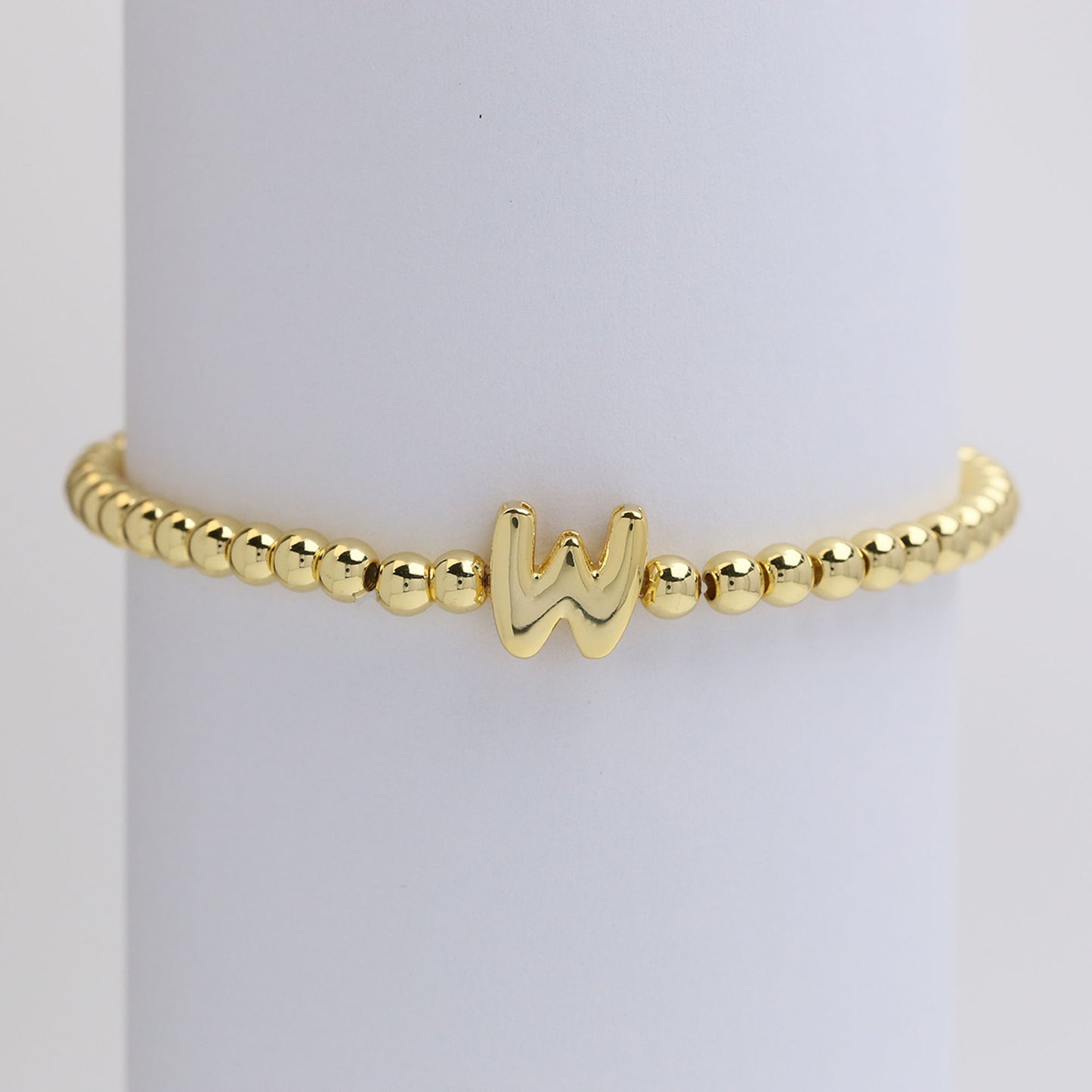18K Gold Plated Brass Letter Hematite Bead Stretch Bracelet for Women