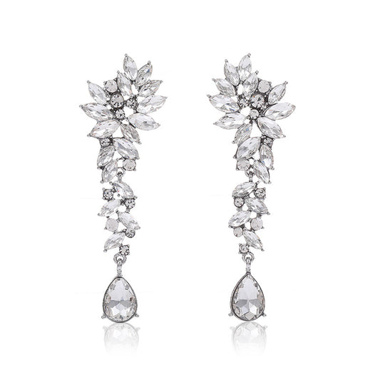Pendientes de aleación con forma de gota a la moda y acabado chapado para mujer con motivos de hojas florales y árboles