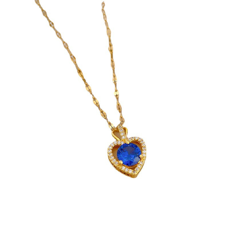Collar con colgante de lujo de acero de titanio en forma de corazón para mujer con incrustaciones de diamantes de imitación, diseño geométrico, delicada cadena de clavícula