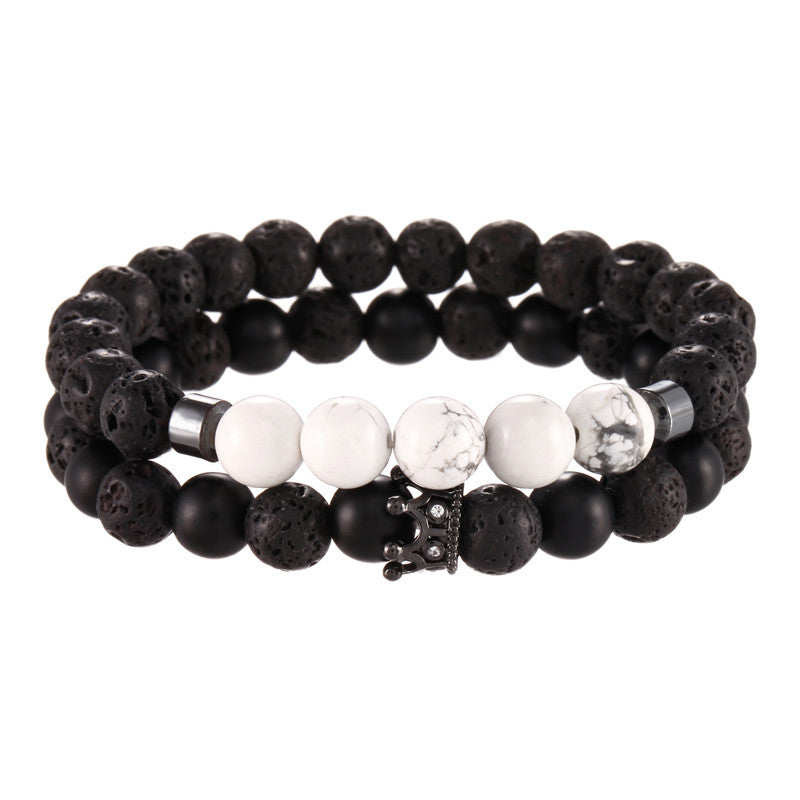 Minimalist Fashion Hematite Titanium Hertz Bracelet for Women with Black Obsidian Beads and Elastic Band