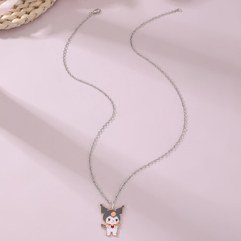 Collana Minimalista con Fiocco in Lega per Bambini con Finitura Smaltata Ciondolo a Catena in Stile Cartone Animato