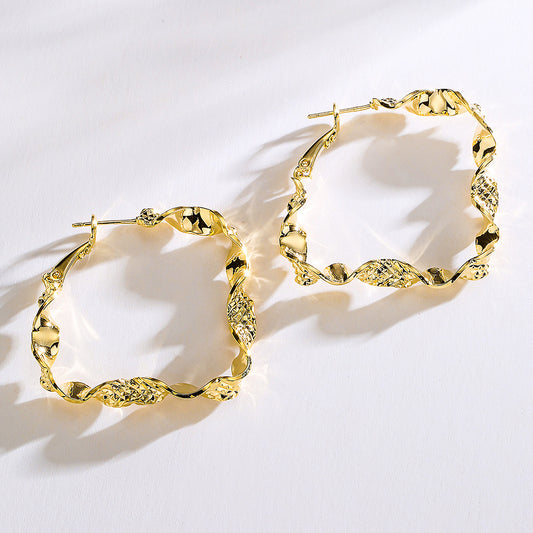Orecchini a Onda Geometrica da Donna in Rame con Placcatura in Oro 18K, Stile Minimalista Moderno in Metallo