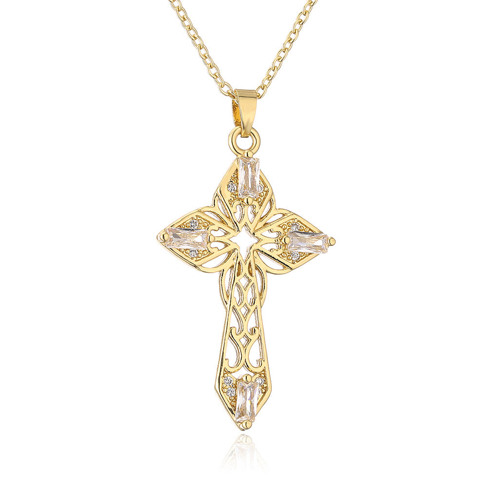Geometric Pendant Necklace for Women in Copper with 18K Gold Plating and Zircon Inlay, Fashionable Minimalist Style