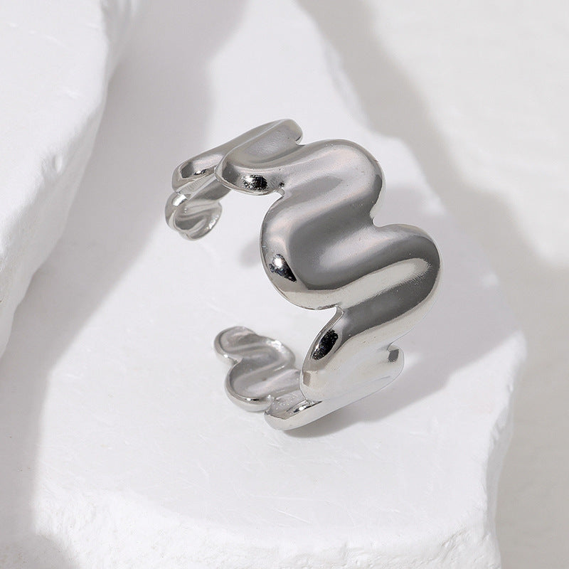 Anello aperto da donna placcato oro 18 carati in acciaio inossidabile, con design lineare geometrico irregolare minimalista