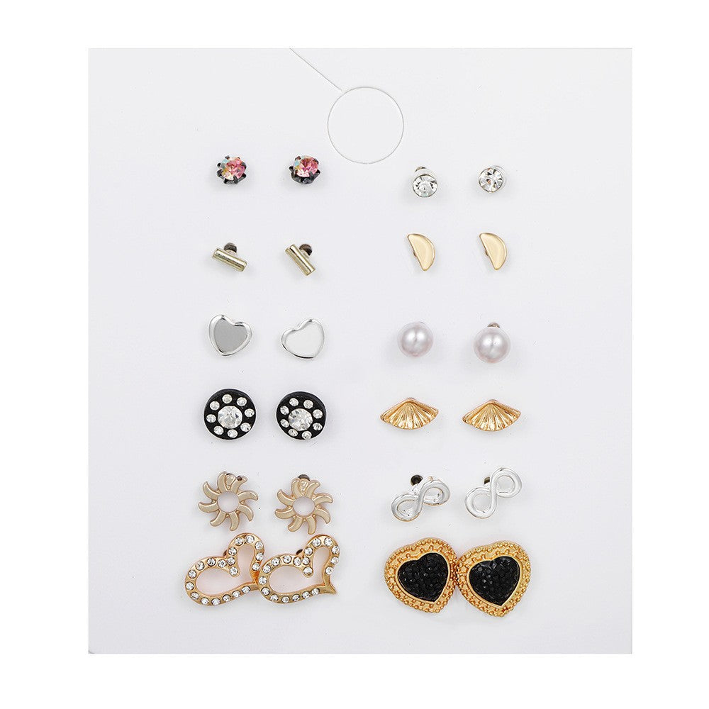 Vintage Geometric Butterfly Round Rhinestone and Pearl Plated Alloy Earring Set