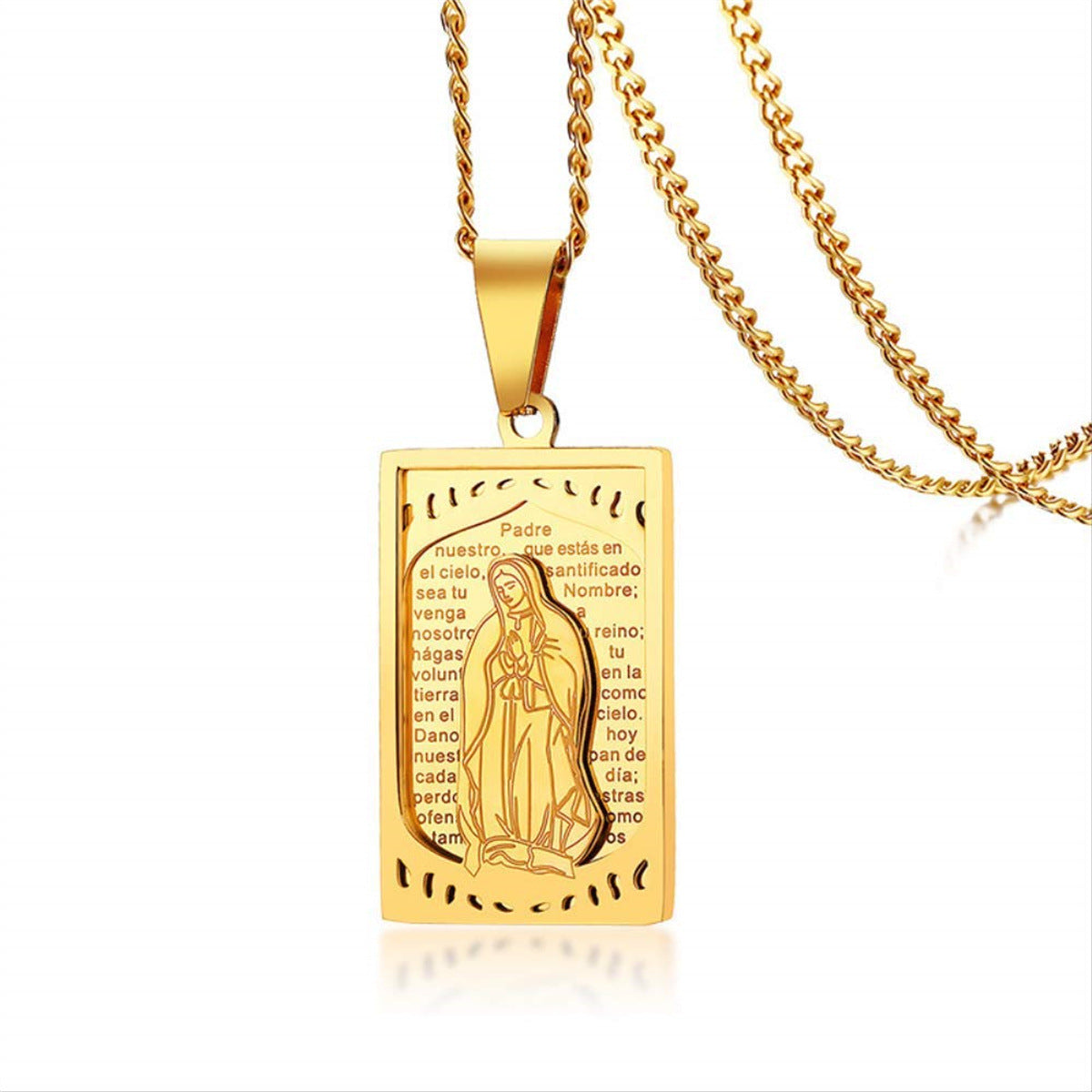 Minimalist Square Medal Pendant Necklace for Men and Women in Stainless Steel with Titanium Steel Pendant and Electroplated Finish