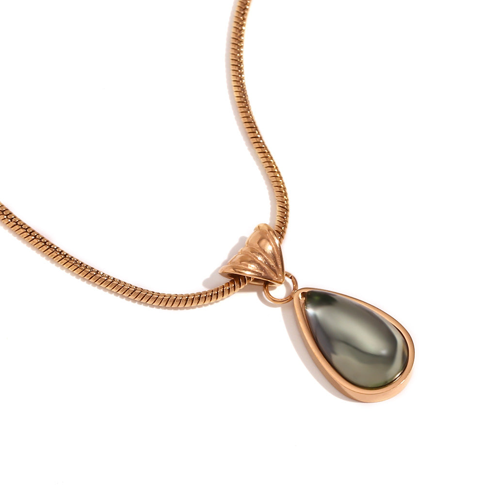 Fashionable Vintage French-Style Titanium Steel Plated Drop-Shaped Pendant Necklace for Women