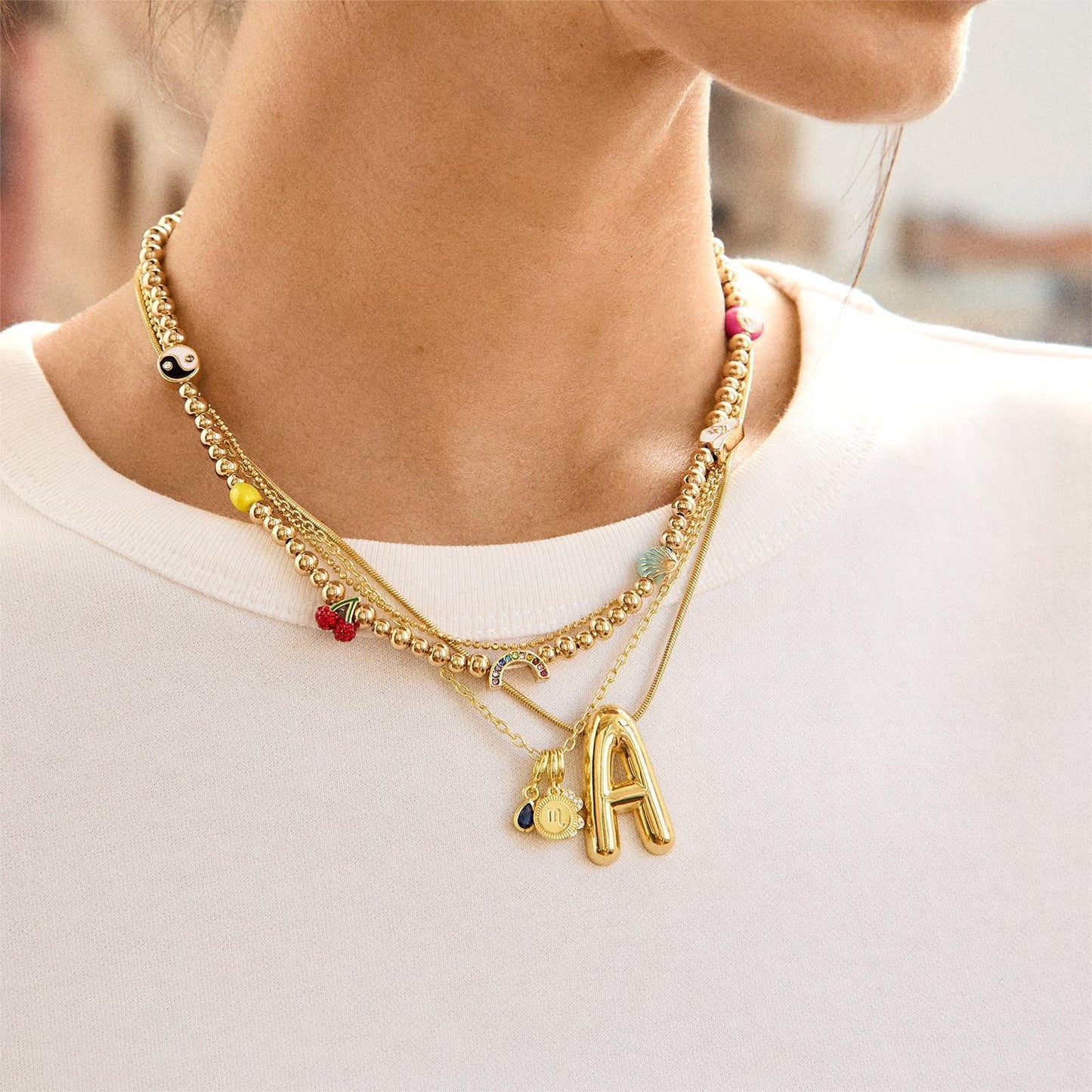 Minimalist Heart Geometric Gemstone Pendant Plated Brass Necklace DIY Charm Bar Corn Chain Unisex