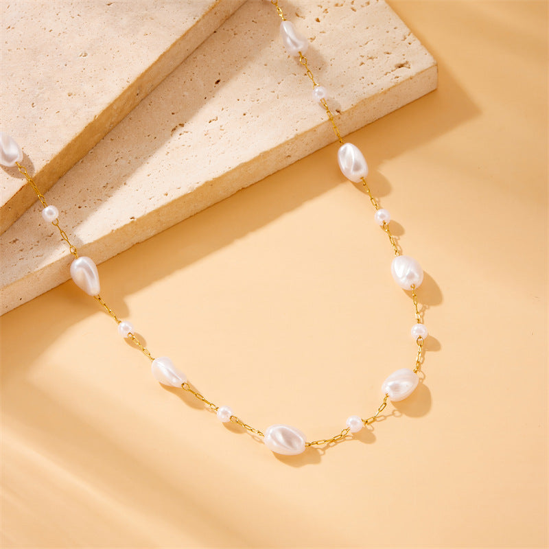 Vintage Fashion Pearl Irregular Stainless Steel Plated Necklace
