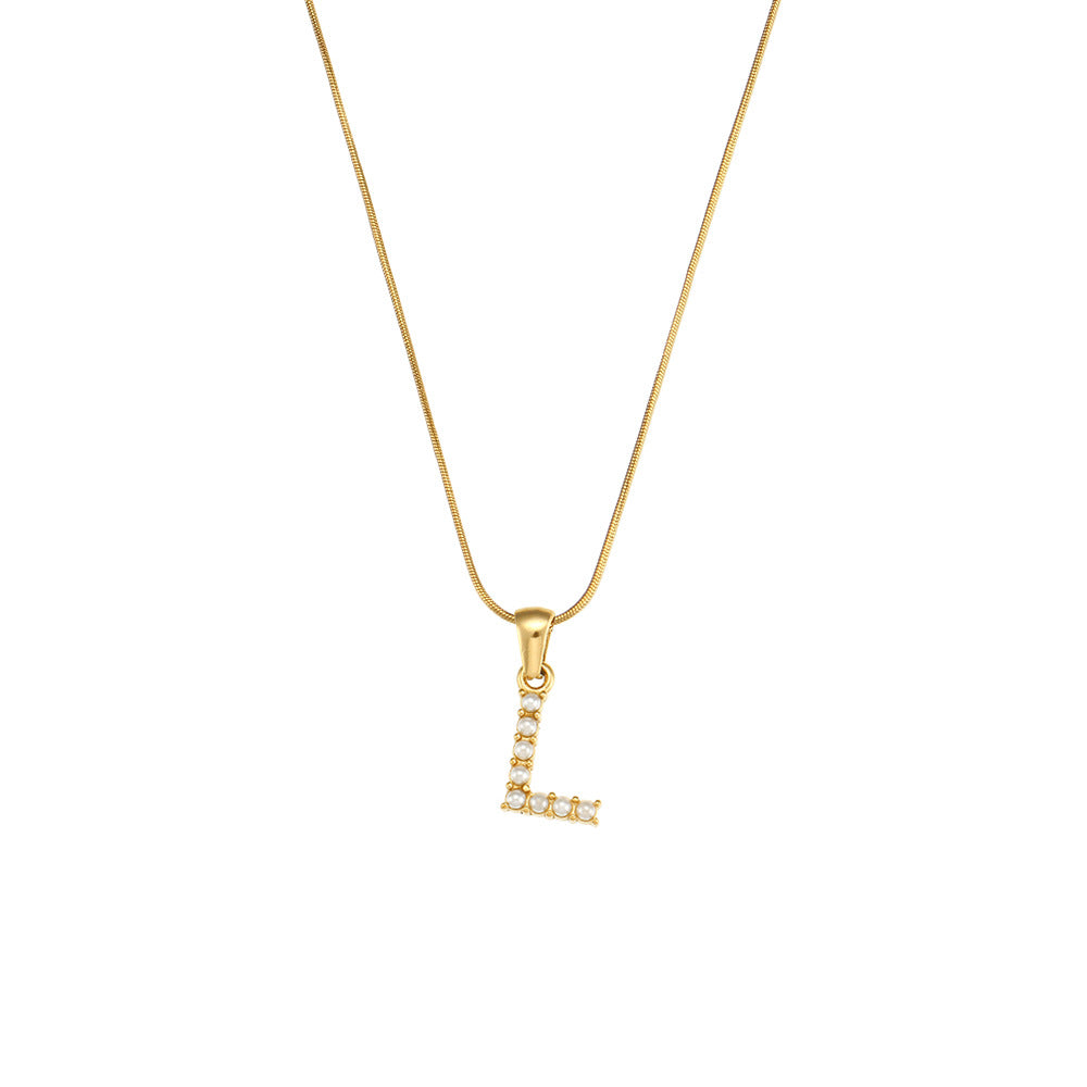Fashionable Letter Pendant Necklace for Women Stainless Steel with 18K Gold Plating on Thin Snake Chain