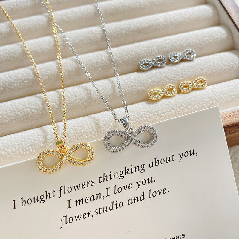 Minimalist Luxury Gold Plated Titanium Steel Number Pendant Necklace with Cubic Zirconia