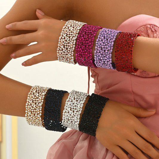 Fashion Minimalist Geometric Wide Cuff Bracelet Set for Women Made of Zinc Alloy with Rhinestone Inlay