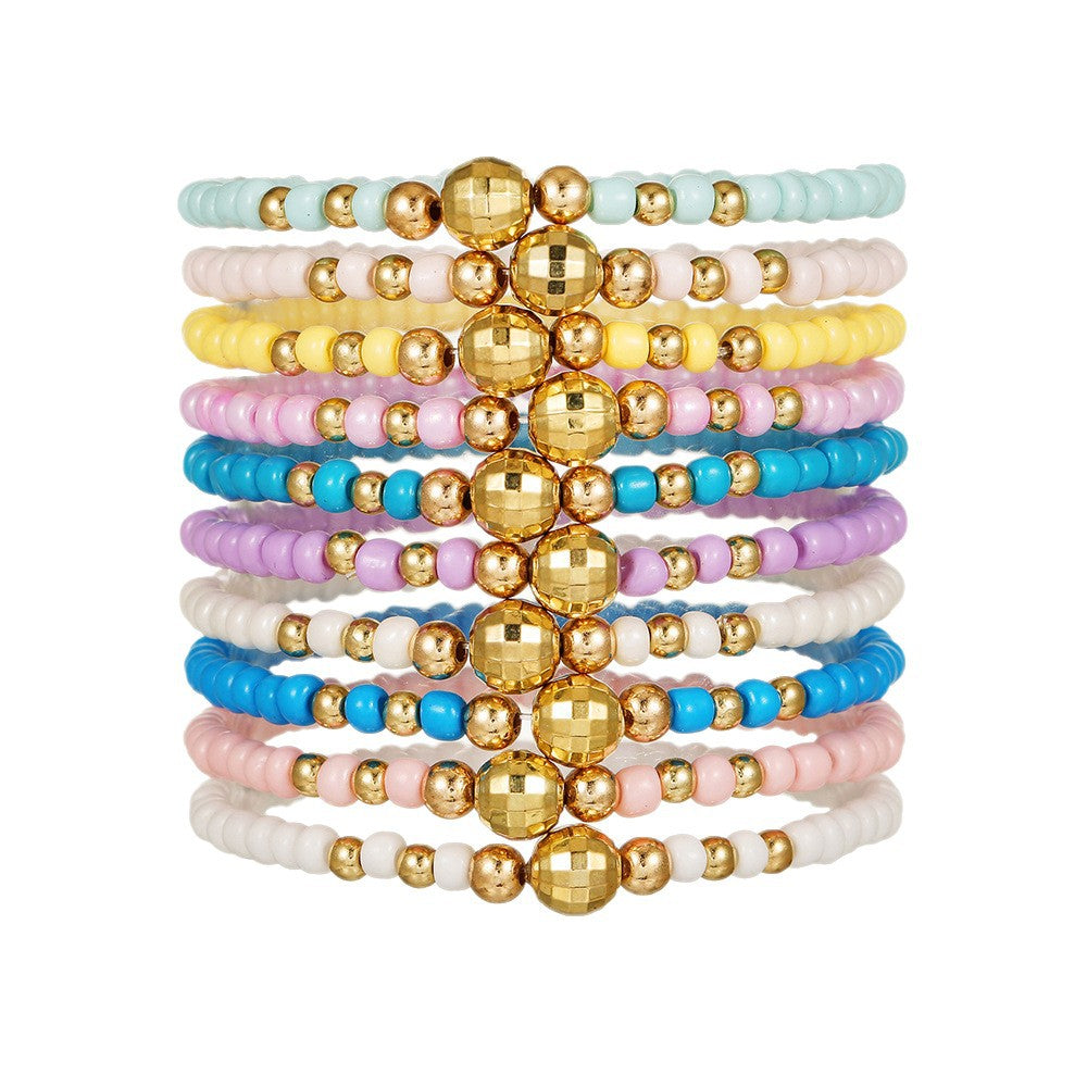 Minimalist Casual Geometric Round Seed Bead Alloy Handmade Bracelet Set for Women and Men