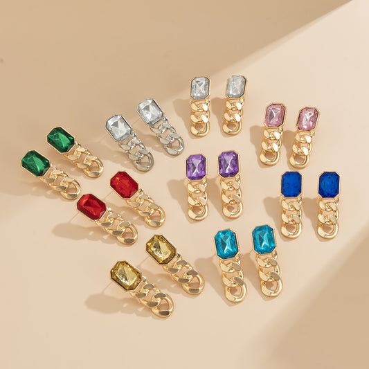 Aretes colgantes cuadrados de estilo geométrico para mujer con base de aleación y acabado chapado