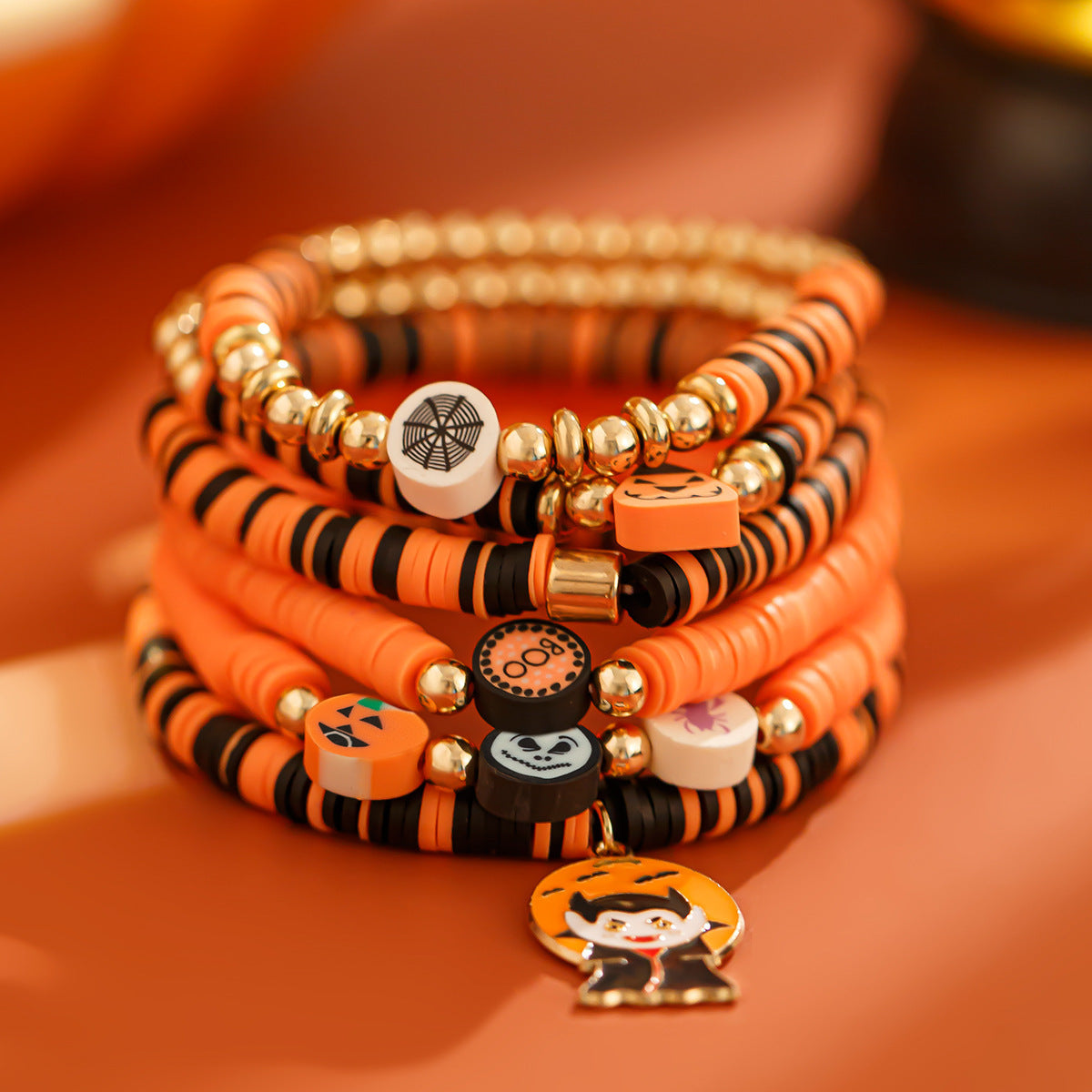 Pulsera de Calabaza de Halloween con Diseño de Cuentas Hecho a Mano para Uso Unisex, Lindo Accesorio de Fiesta con Estética de Dibujos Animados y Juguetona