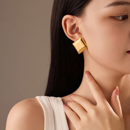 Minimalist Square Stainless Steel Earrings with 18K Gold Plating for Women